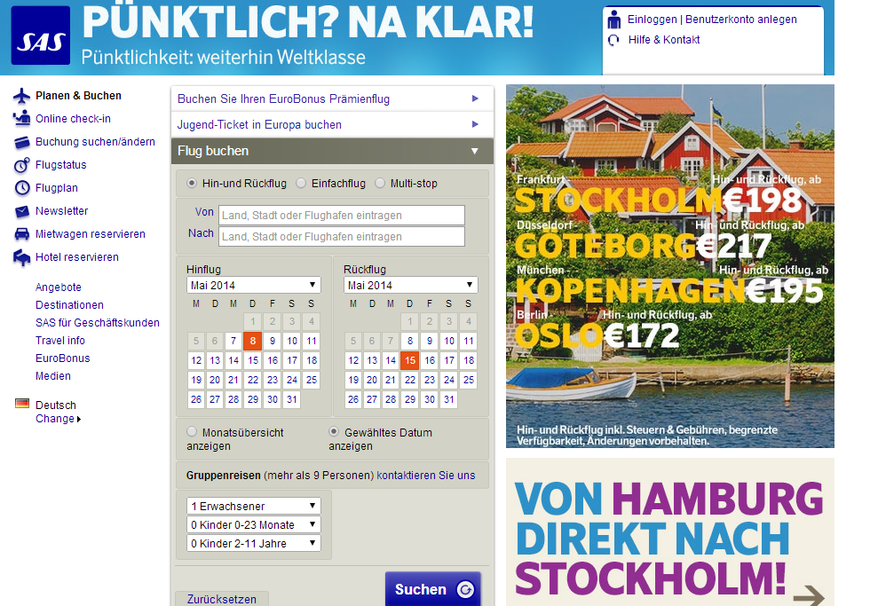 Details : SAS Scandinavian Airlines Flugreisen