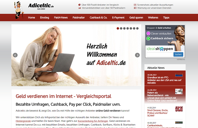 Details : Adiceltic - Das Vergleichsportal zum Geld verdienen im Internet