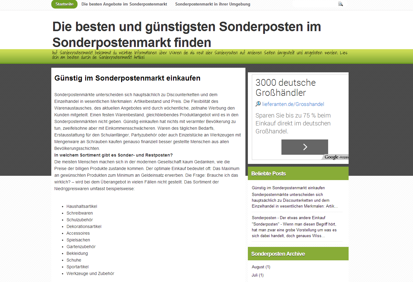 Details : Sonderpostenmarkt